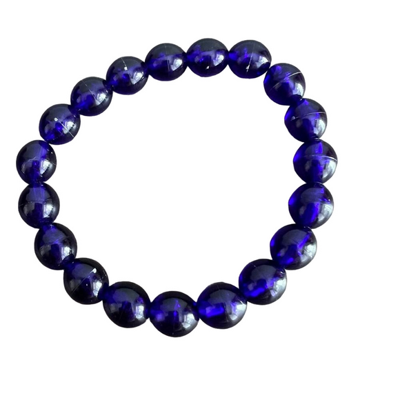 High End Royal Blue Jelly Bean Beaded Stretch Bracelet - Picture 1 of 3